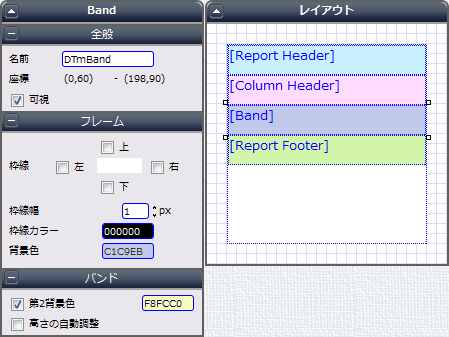 DatasetTable - バンドサブコンポーネント