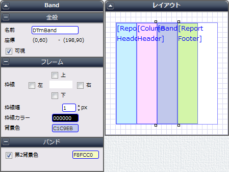 HorizontalDatasetTable - バンドサブコンポーネント
